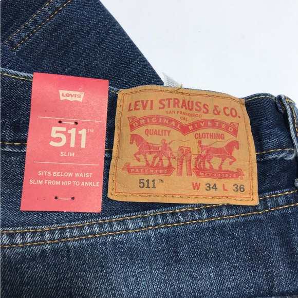 Levi's 511 Slim Medium Blue Distressed Denim Jeans Size 34/36 - Picture 2 of 10